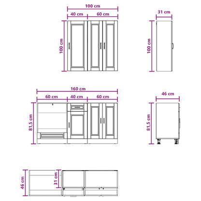 Keukenblok PORTO 5 pcs Betongrijs Bewerkt hout