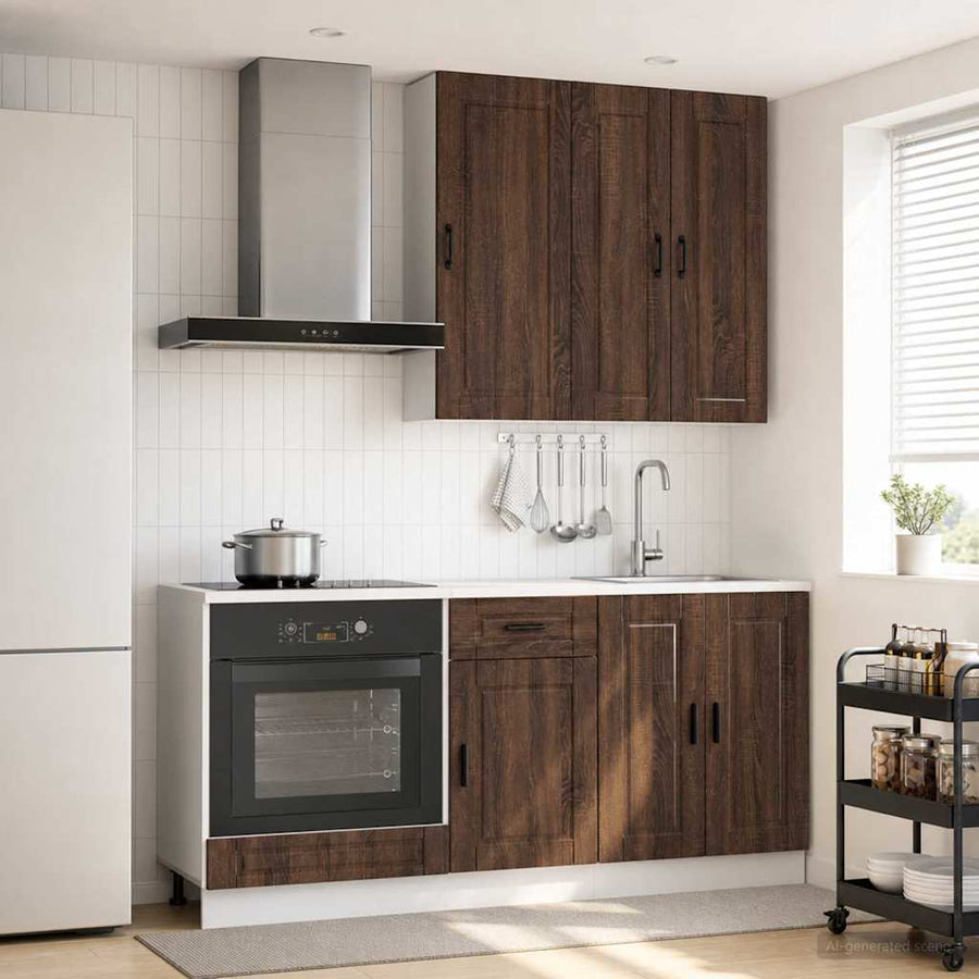 Keukenblok PORTO 5 pcs Bruin eiken Bewerkt hout