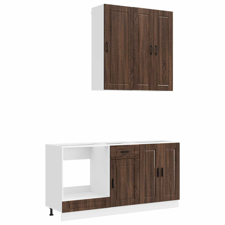 Keukenblok PORTO 5 pcs Bruin eiken Bewerkt hout