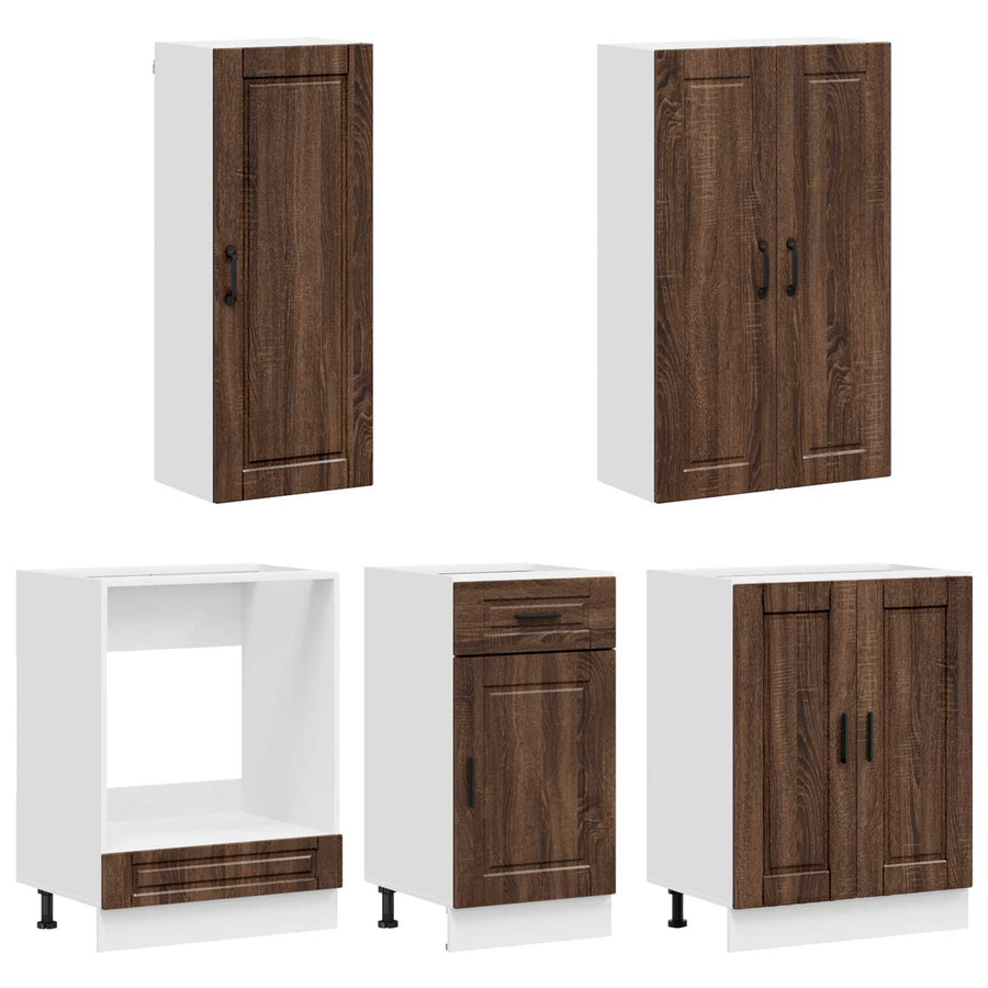Keukenblok PORTO 5 pcs Bruin eiken Bewerkt hout