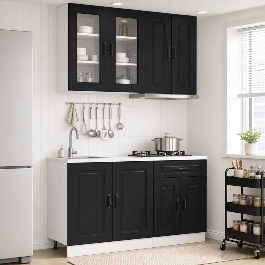 Keukenblok KALMAR 4 pcs Zwart Bewerkt hout