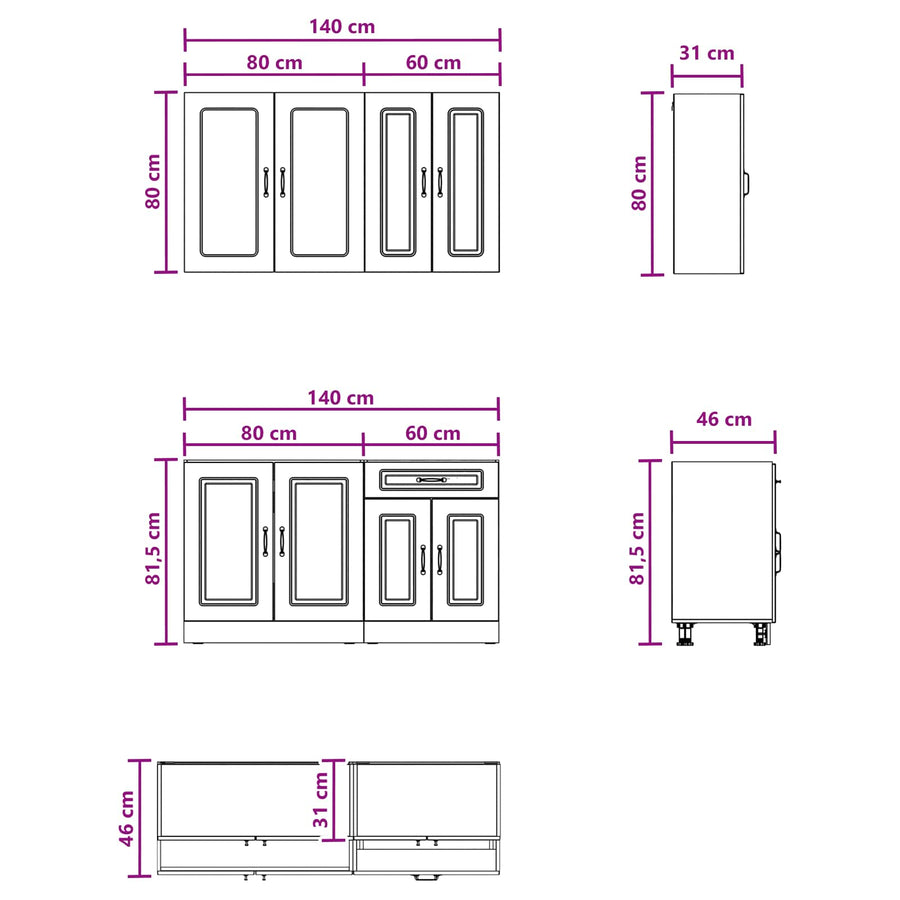 Keukenblok KALMAR 4 pcs Oud hout Bewerkt hout