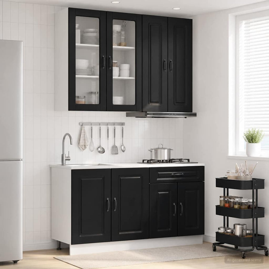 Keukenblok KALMAR 4 pcs Zwart Bewerkt hout