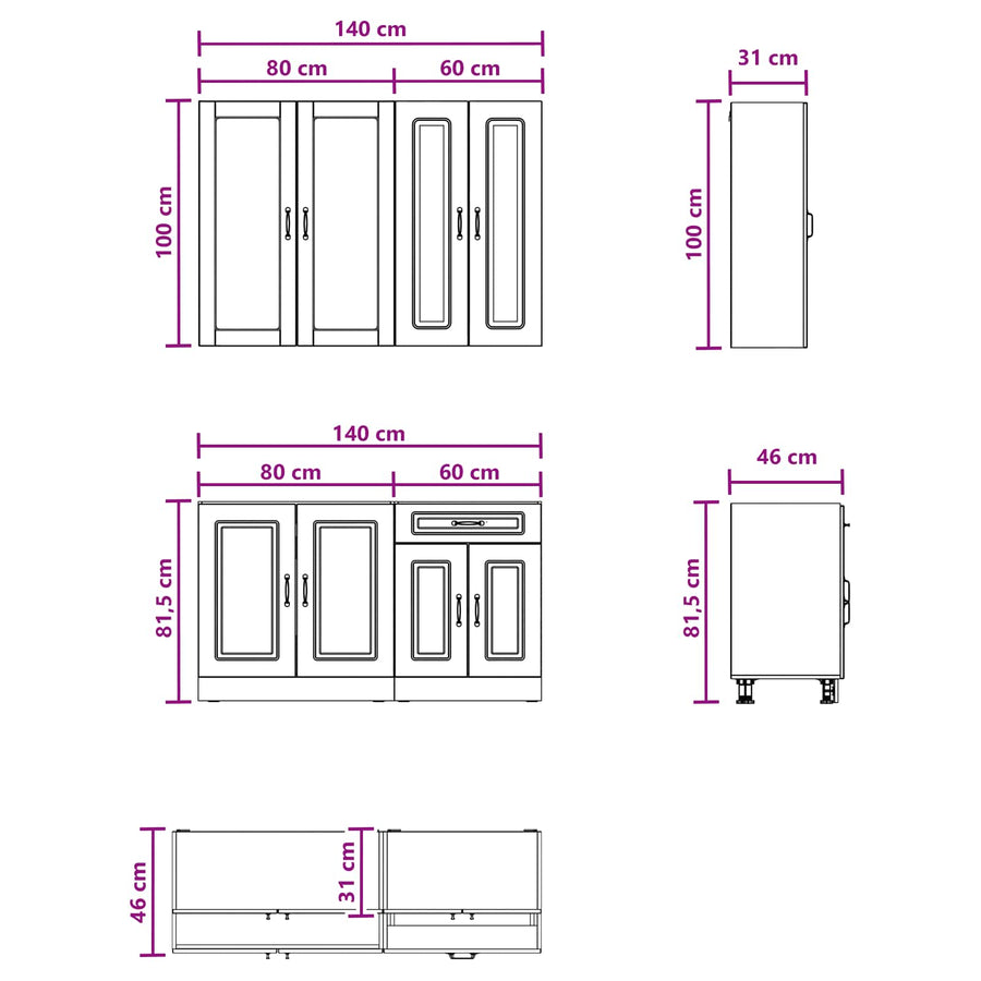 Keukenblok KALMAR 4 pcs Zwart Bewerkt hout