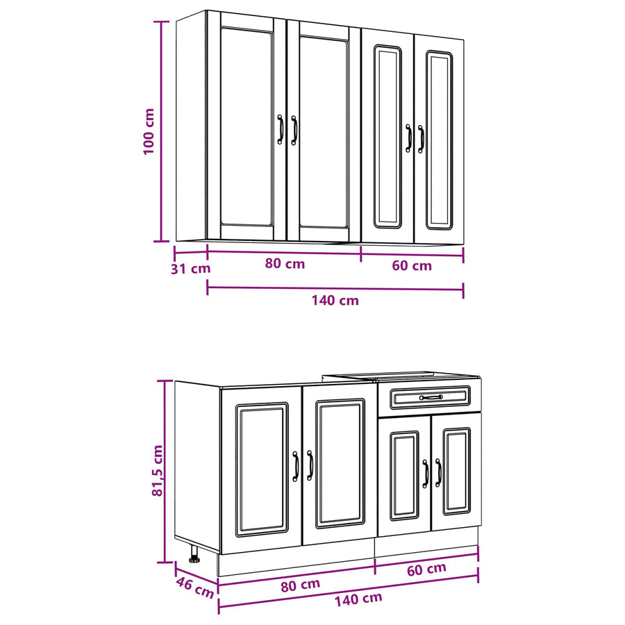 Keukenblok KALMAR 4 pcs Zwart Bewerkt hout