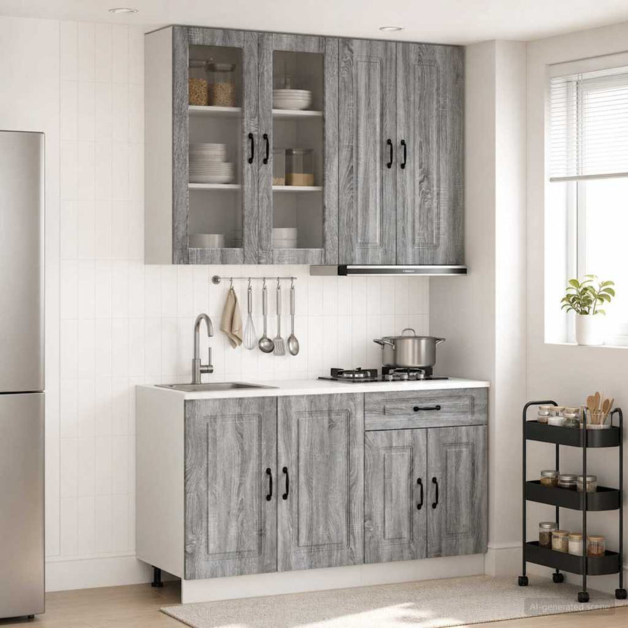 Keukenblok KALMAR 4 pcs Grijs Sonoma Bewerkt hout