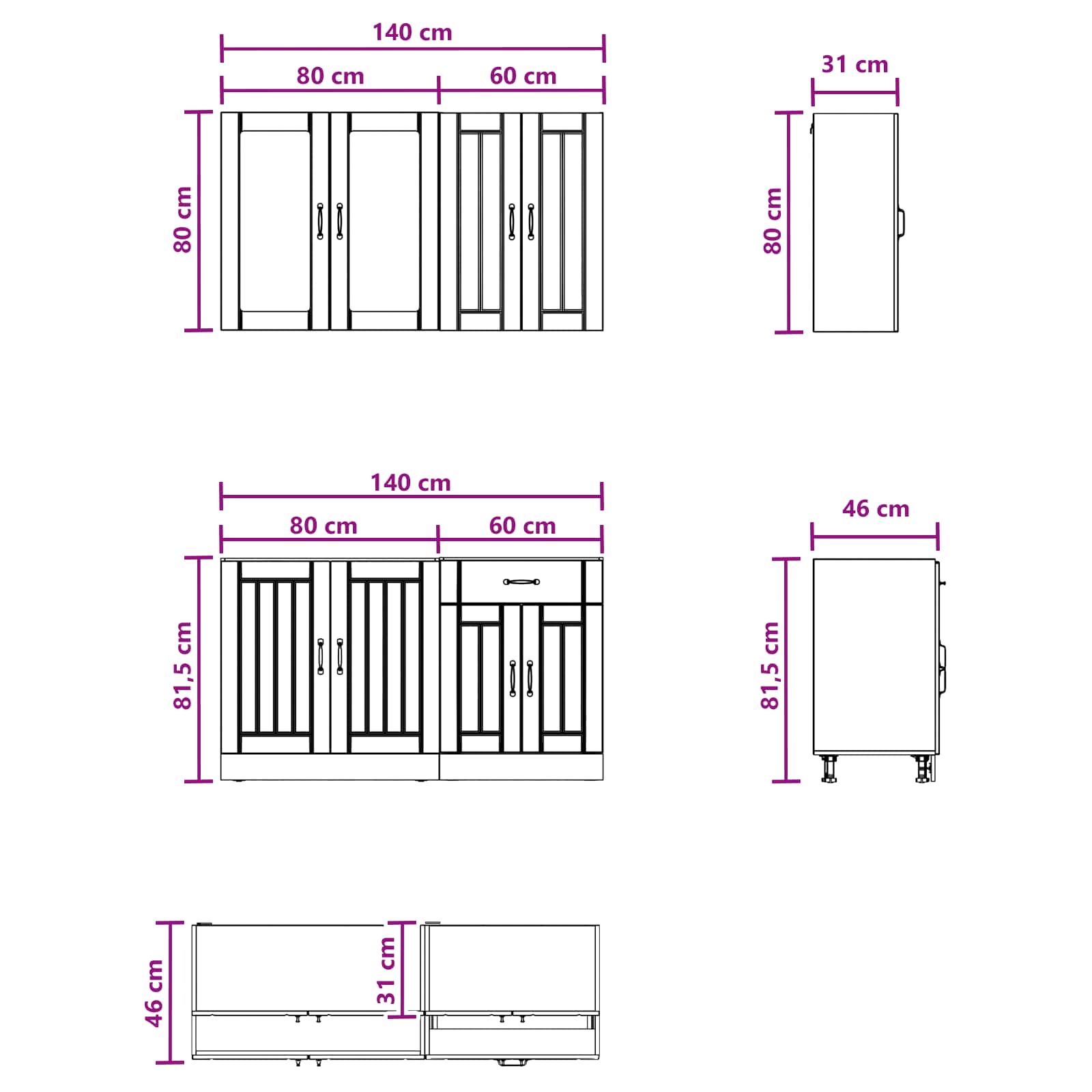 Keukenblok LUCCA 4 pcs Wit Bewerkt hout