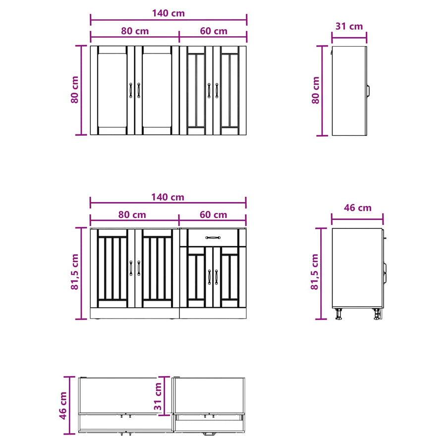 Keukenblok LUCCA 4 pcs Wit Bewerkt hout