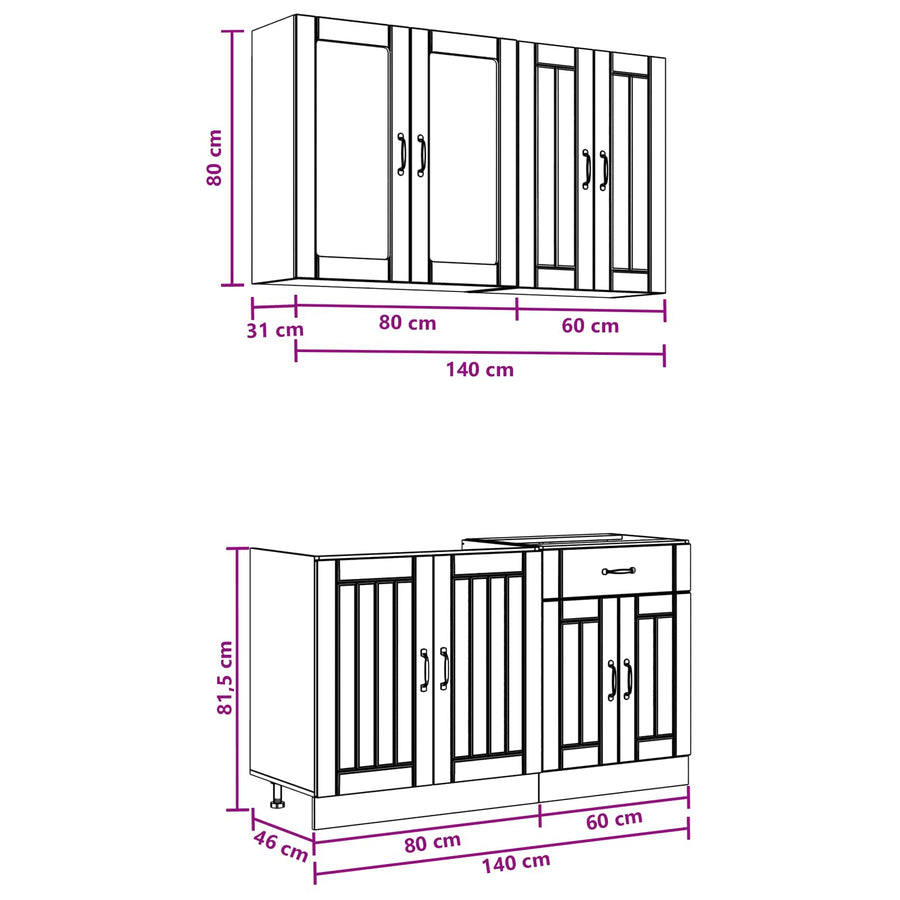 Keukenblok LUCCA 4 pcs Wit Bewerkt hout