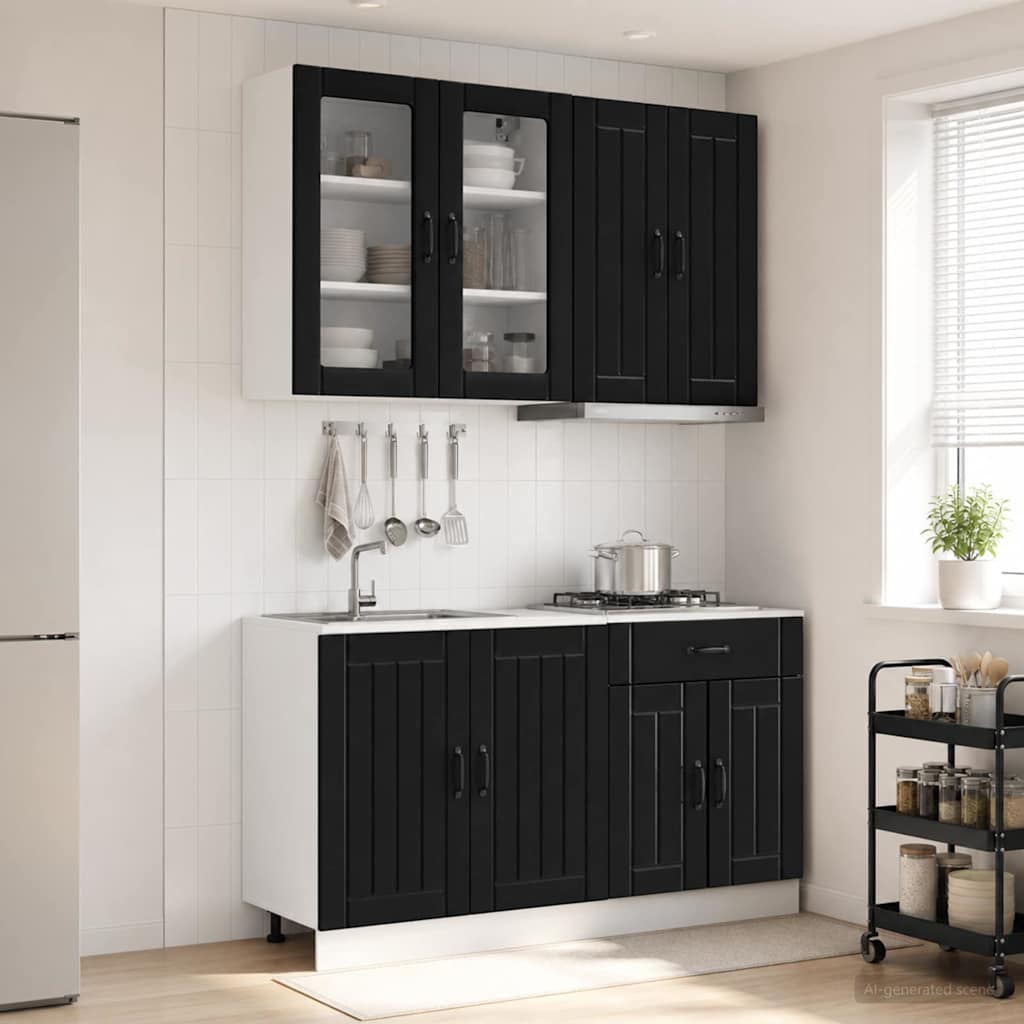Keukenblok LUCCA 4 pcs Zwart Bewerkt hout