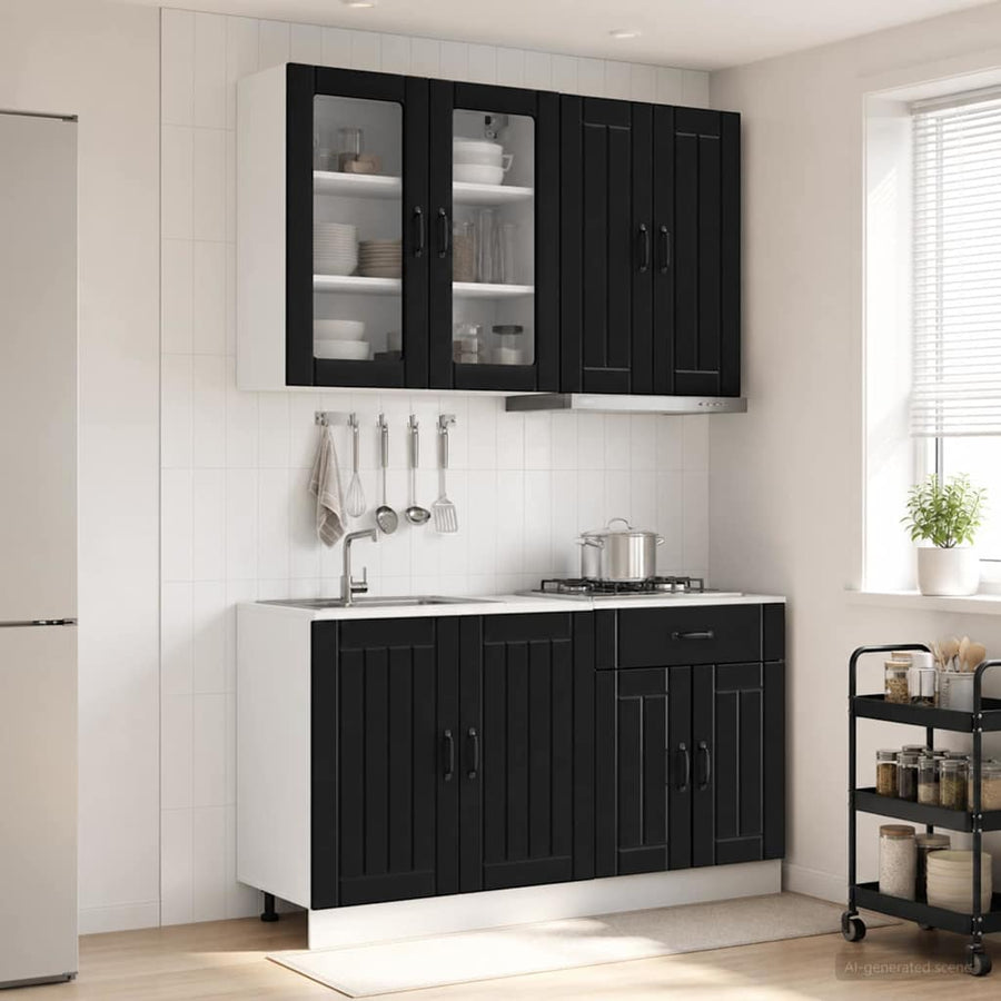 Keukenblok LUCCA 4 pcs Zwart Bewerkt hout