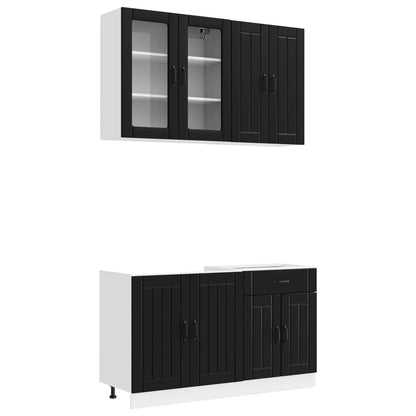 Keukenblok LUCCA 4 pcs Zwart Bewerkt hout