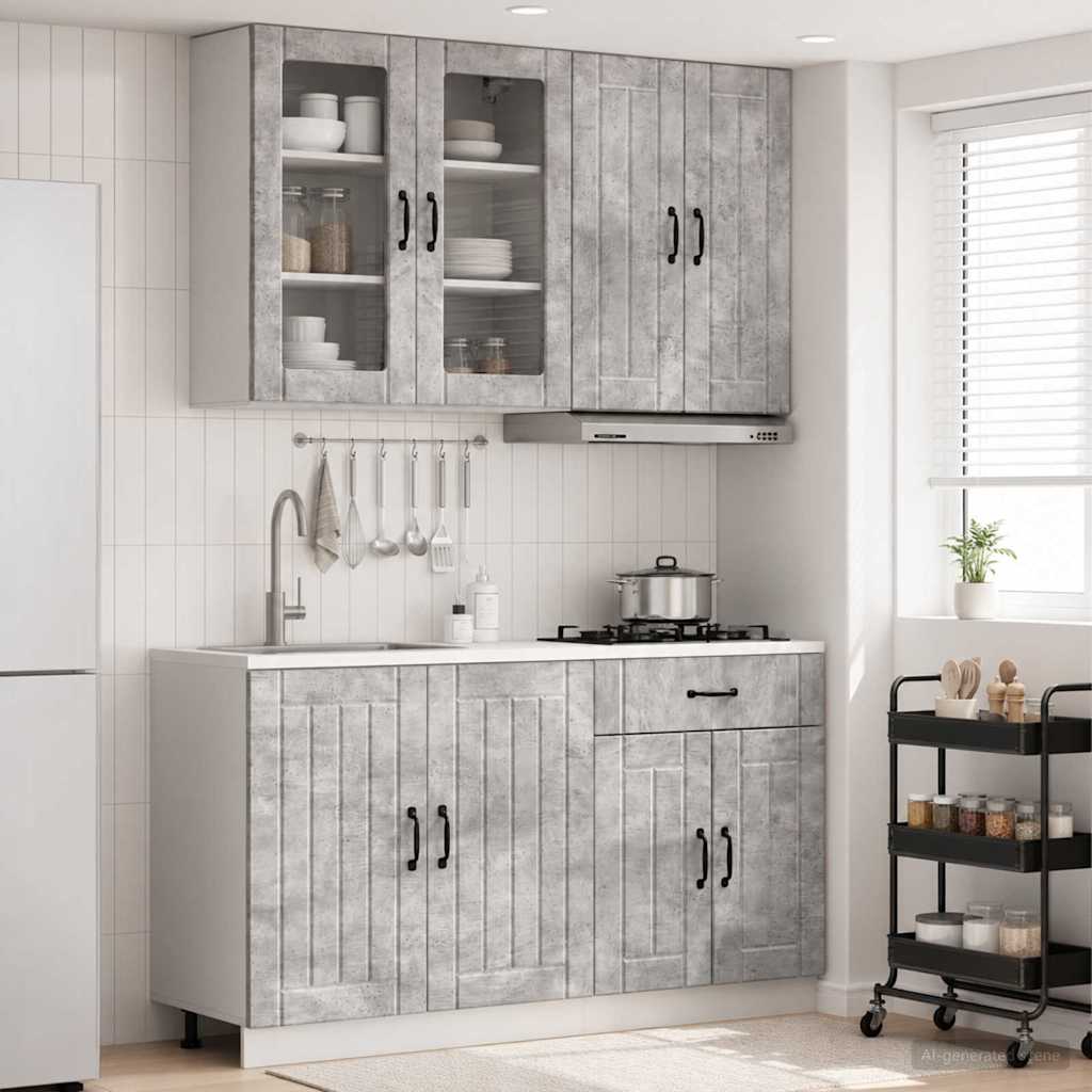 Keukenblok LUCCA 4 pcs Betongrijs Bewerkt hout