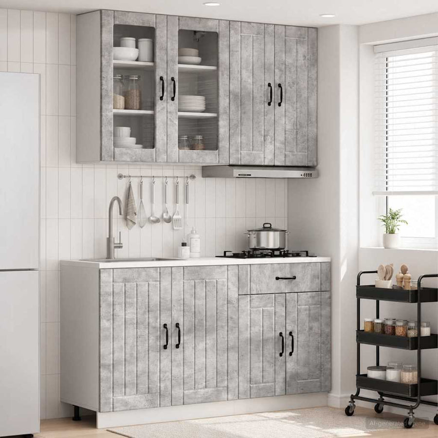 Keukenblok LUCCA 4 pcs Betongrijs Bewerkt hout