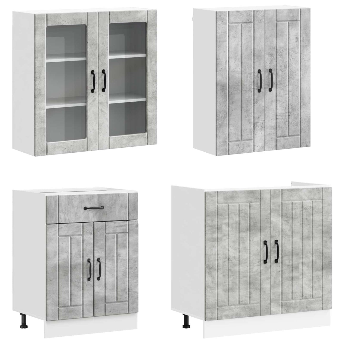 Keukenblok LUCCA 4 pcs Betongrijs Bewerkt hout