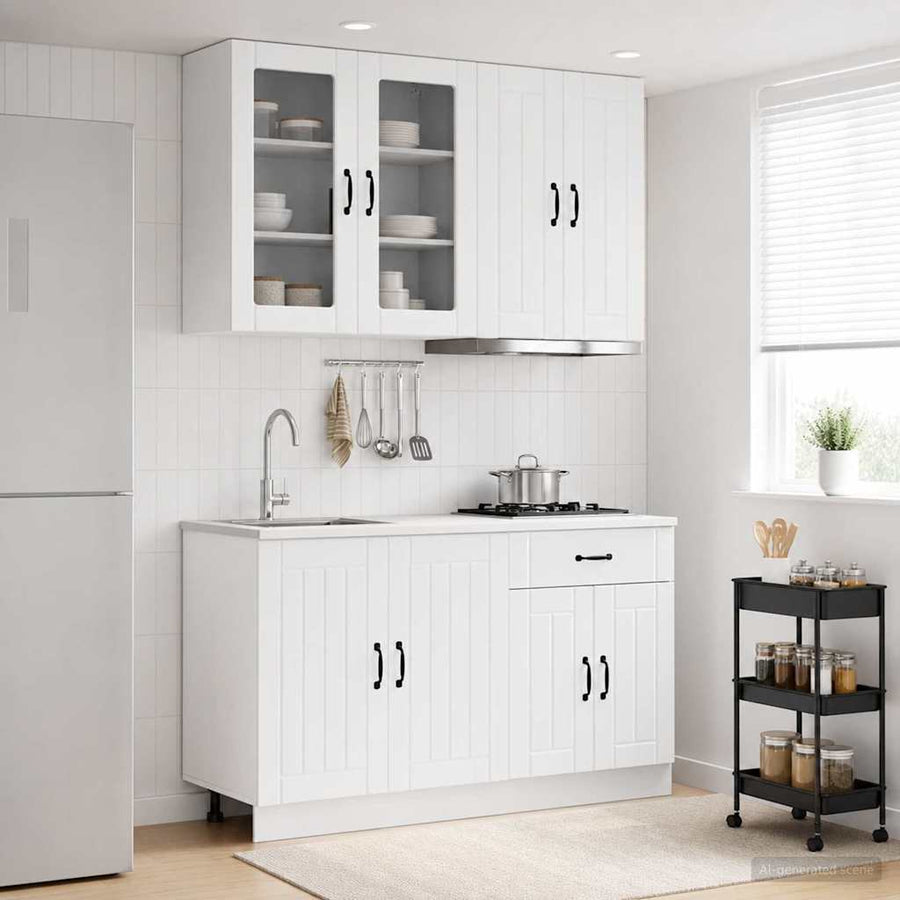 Keukenblok LUCCA 4 pcs Hoogglans Wit Bewerkt hout