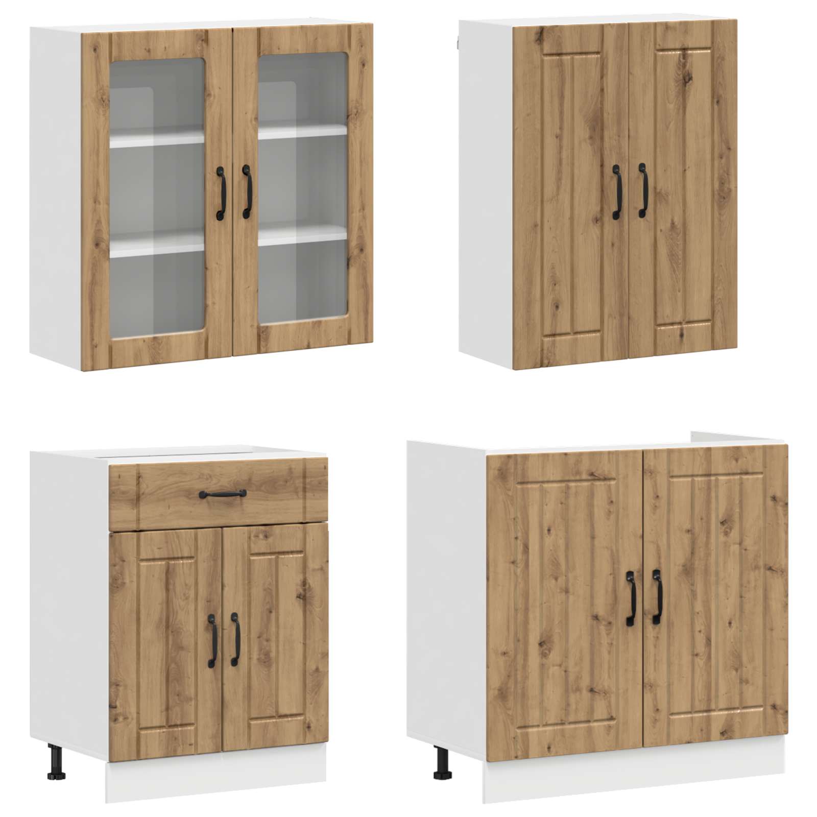 Keukenblok LUCCA 4 pcs Artisanaal eiken Bewerkt hout