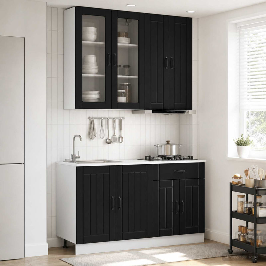 Keukenblok LUCCA 4 pcs Zwart Bewerkt hout