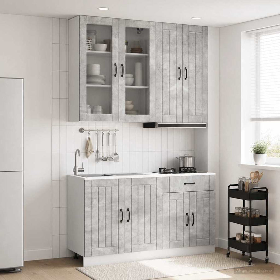 Keukenblok LUCCA 4 pcs Betongrijs Bewerkt hout