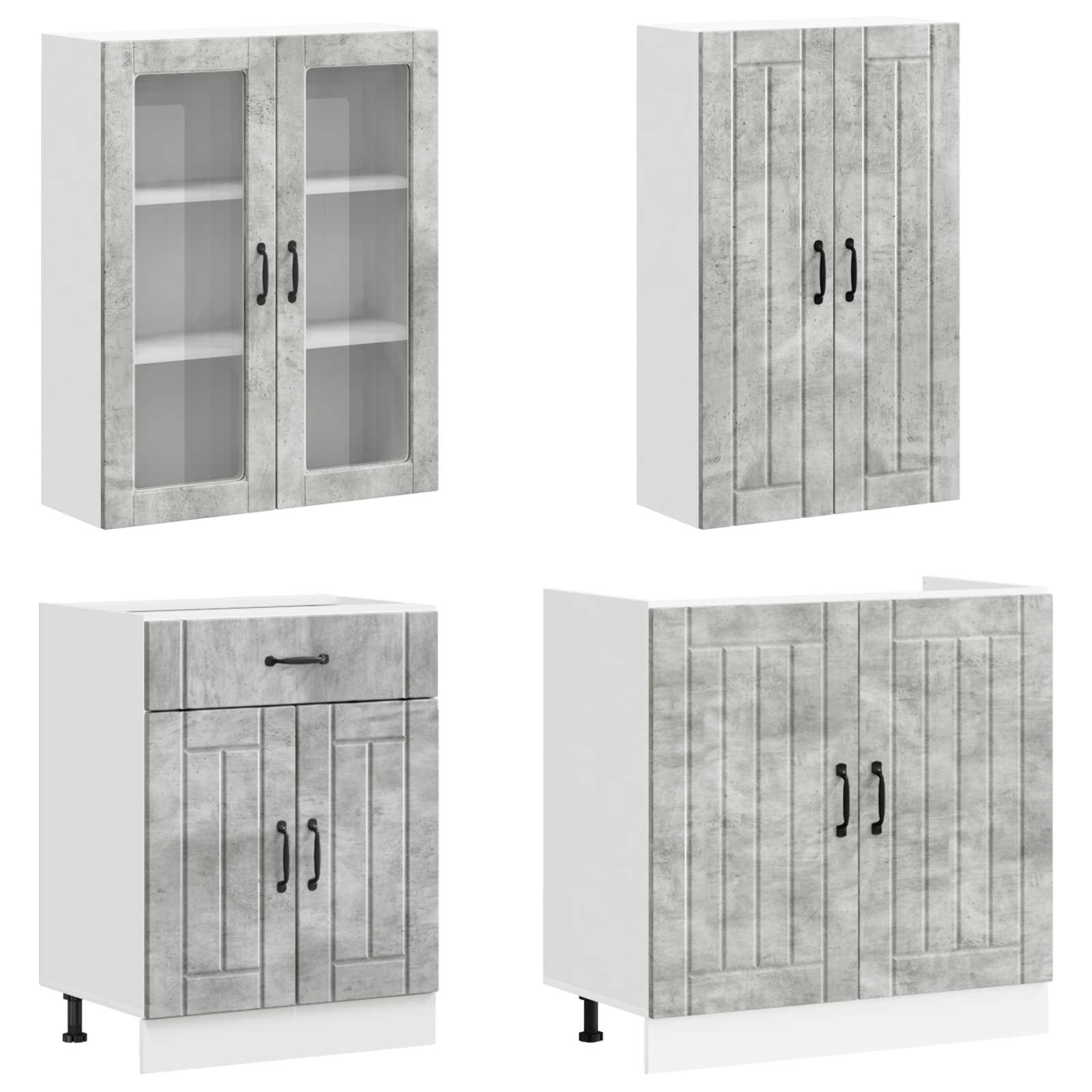 Keukenblok LUCCA 4 pcs Betongrijs Bewerkt hout