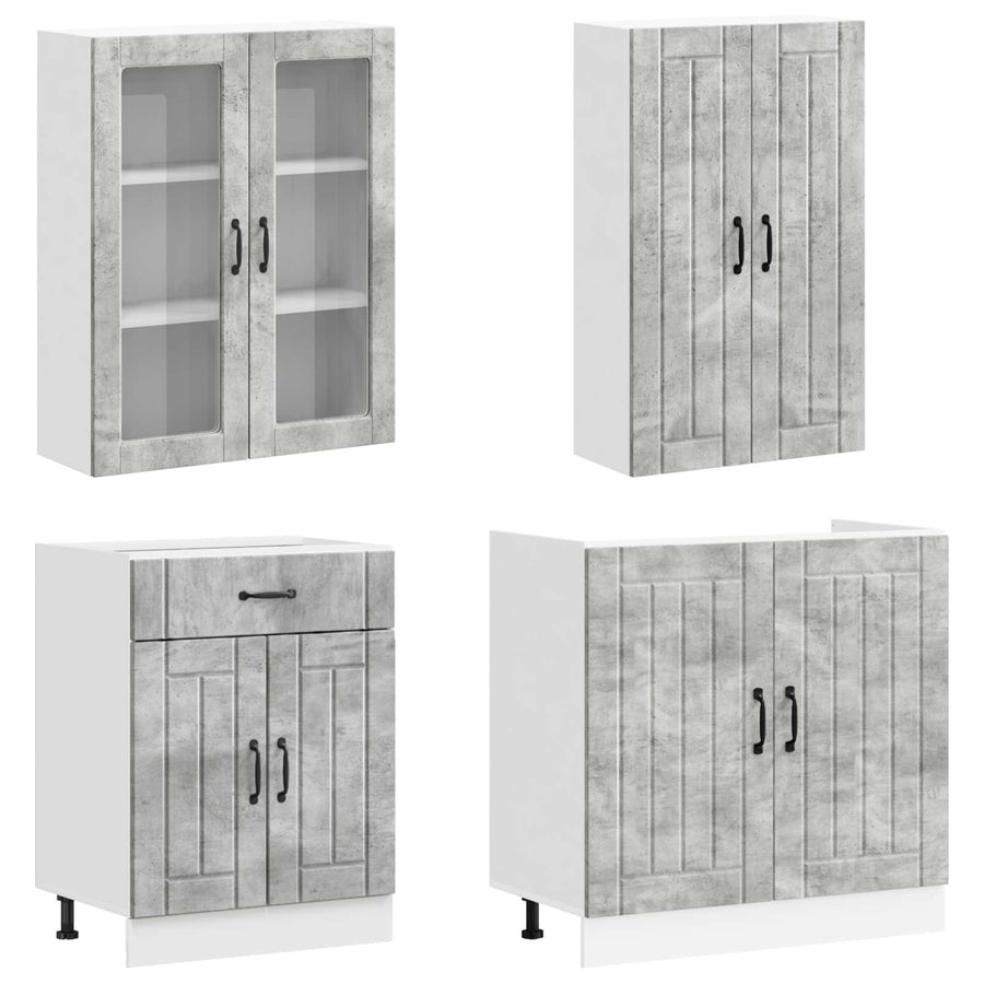 Keukenblok LUCCA 4 pcs Betongrijs Bewerkt hout