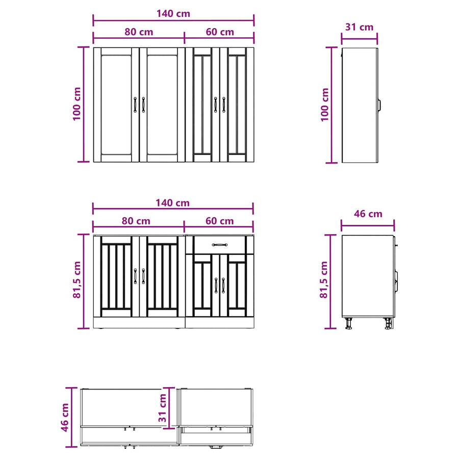 Keukenblok LUCCA 4 pcs Hoogglans Wit Bewerkt hout