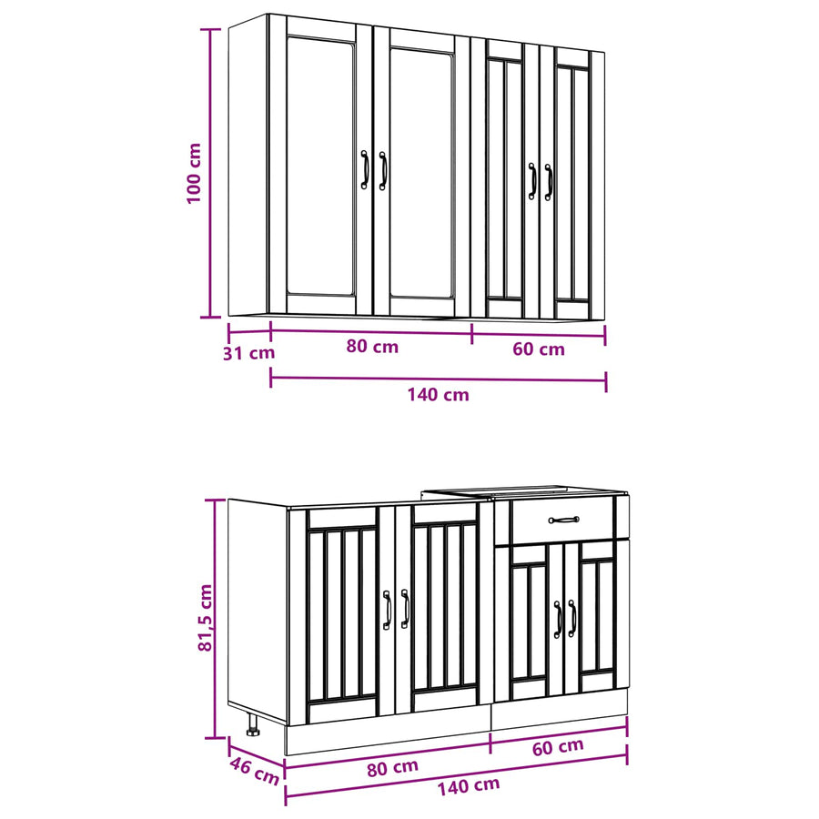 Keukenblok LUCCA 4 pcs Hoogglans Wit Bewerkt hout