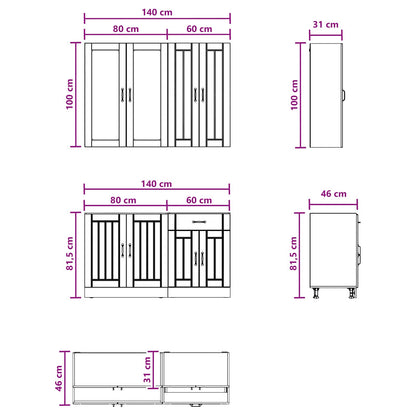 Keukenblok LUCCA 4 pcs Artisanaal eiken Bewerkt hout