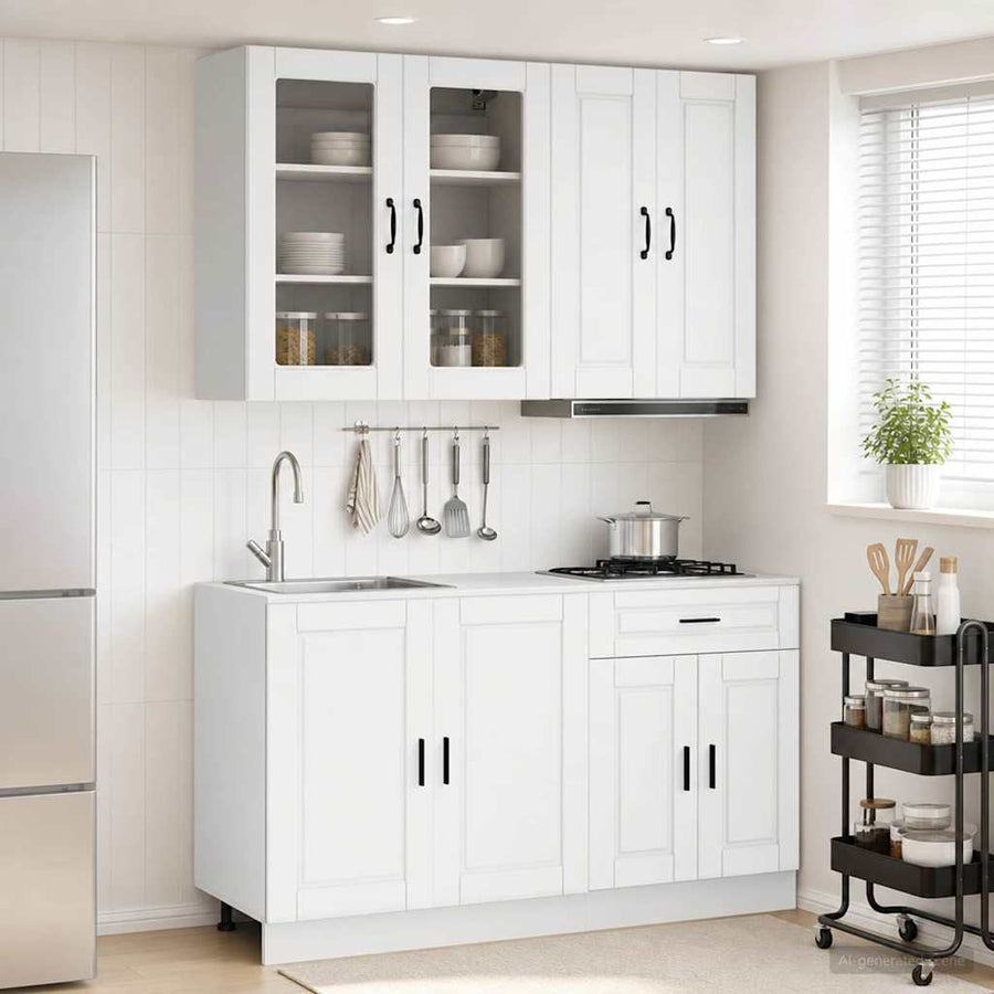 Keukenblok PORTO 4 pcs Wit Bewerkt hout