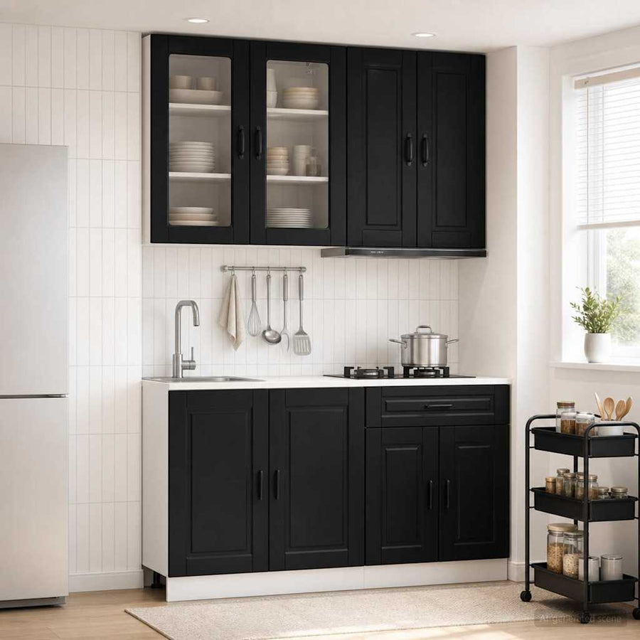 Keukenblok PORTO 4 pcs Zwart Bewerkt hout
