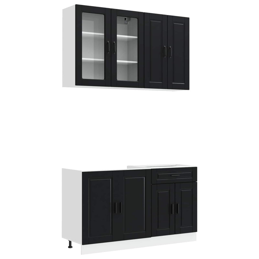 Keukenblok PORTO 4 pcs Zwart Bewerkt hout