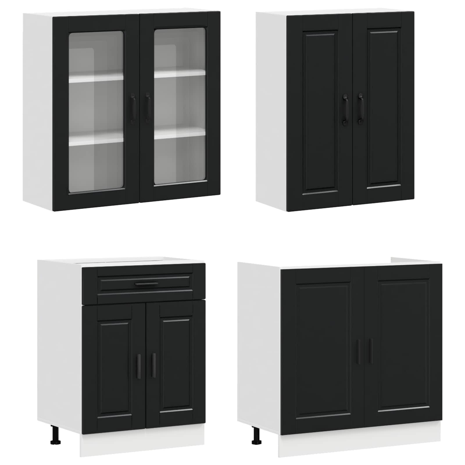 Keukenblok PORTO 4 pcs Zwart Bewerkt hout