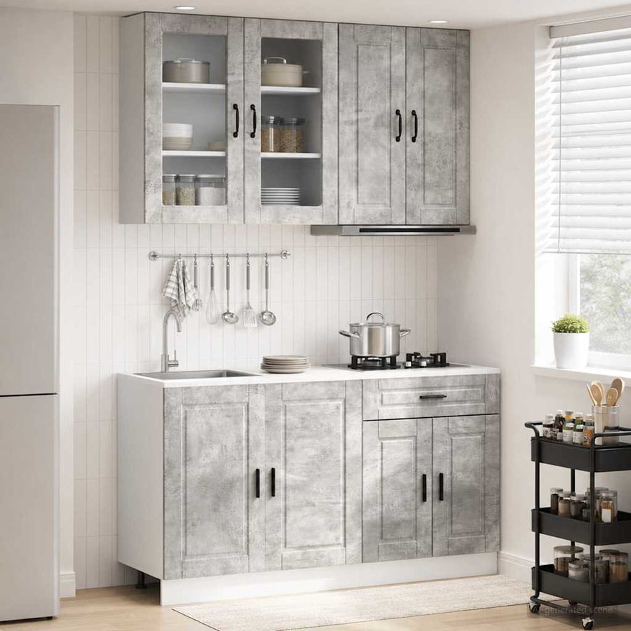 Keukenblok PORTO 4 pcs Betongrijs Bewerkt hout