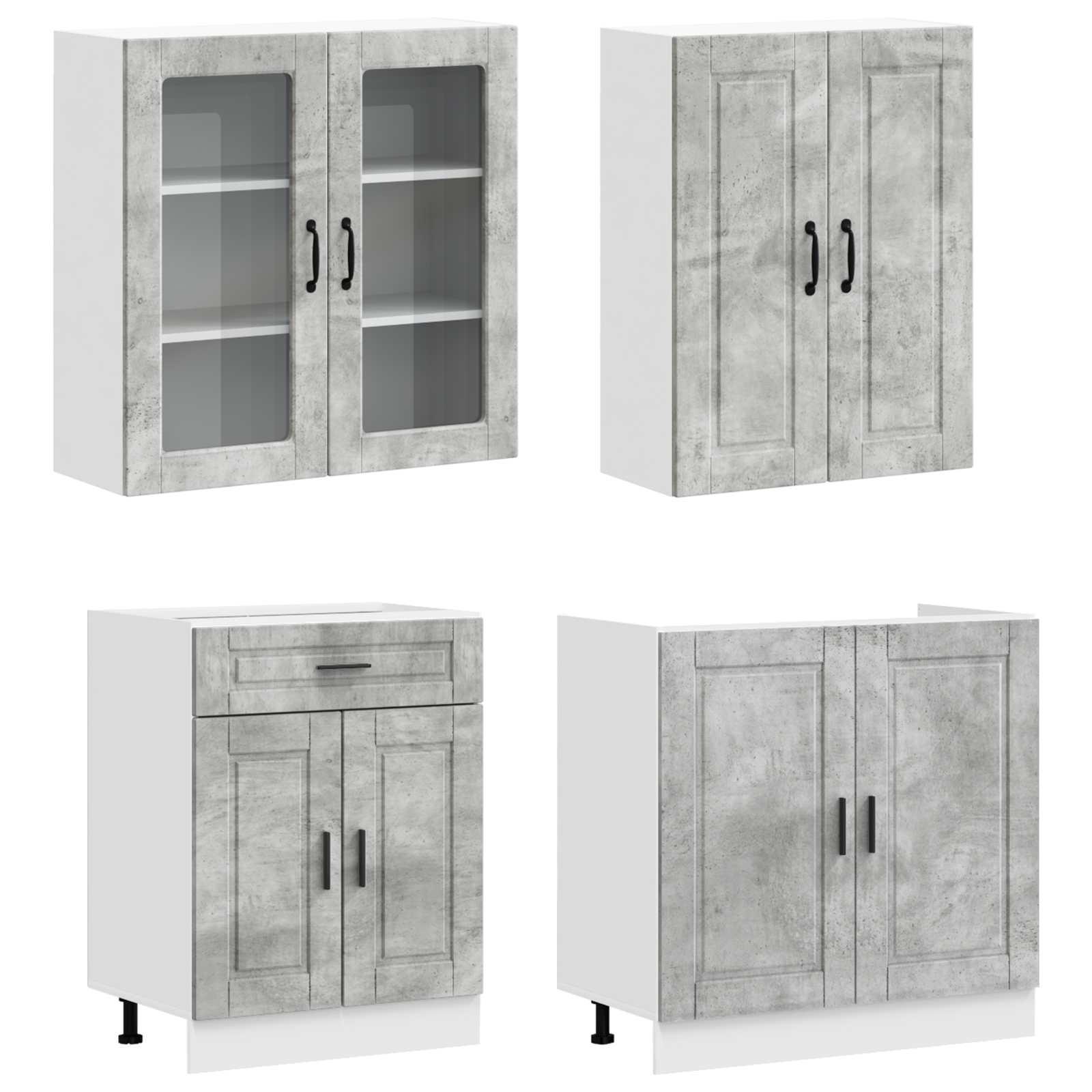 Keukenblok PORTO 4 pcs Betongrijs Bewerkt hout