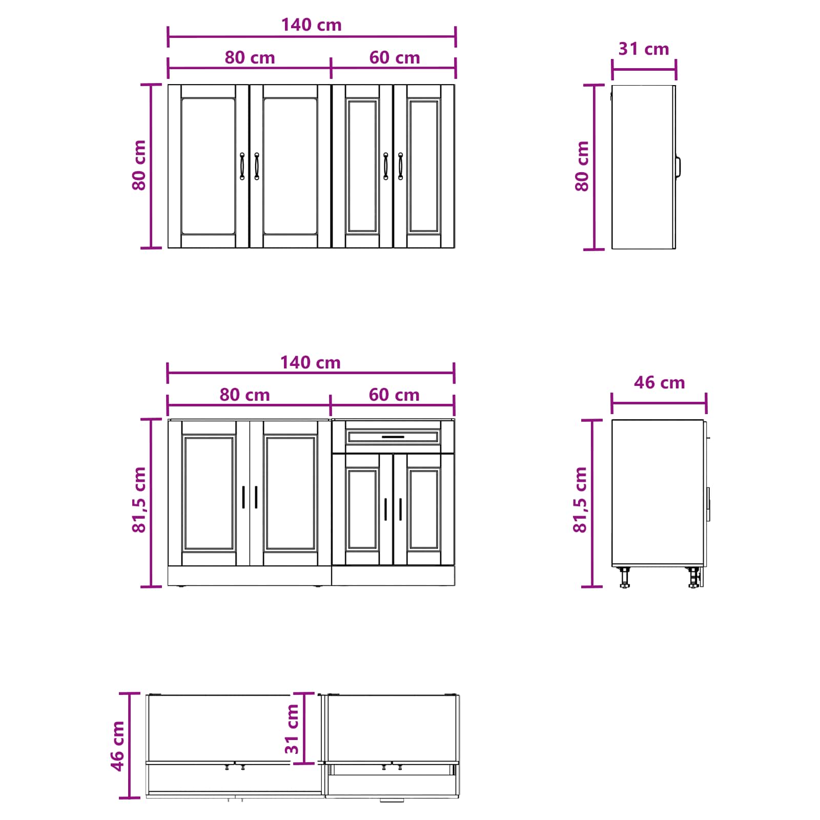 Keukenblok PORTO 4 pcs Hoogglans Wit Bewerkt hout