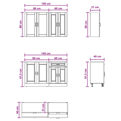 Keukenblok PORTO 4 pcs Hoogglans Wit Bewerkt hout
