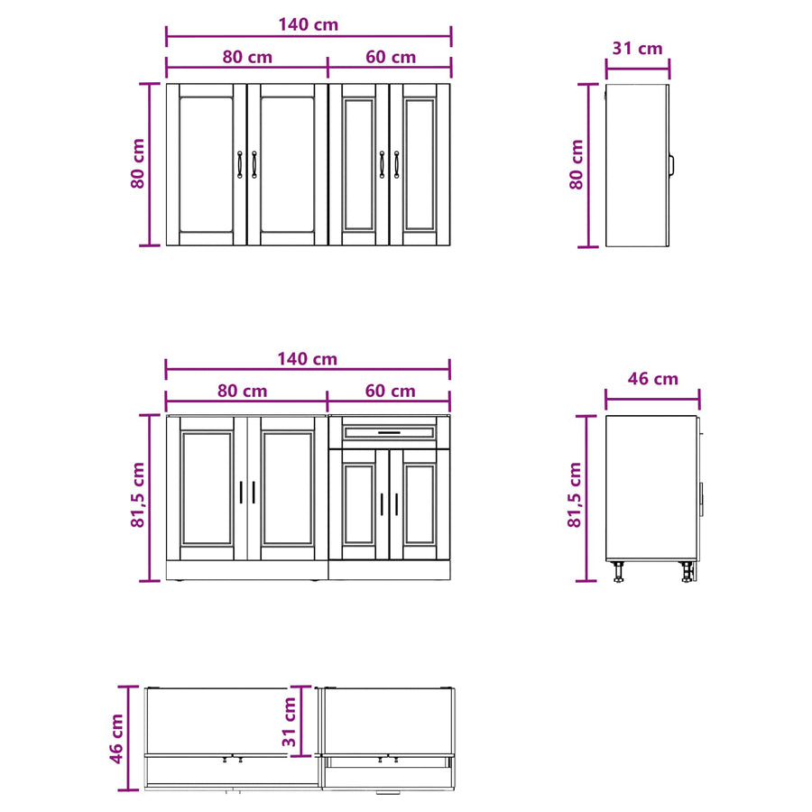 Keukenblok PORTO 4 pcs Grijs Sonoma Bewerkt hout