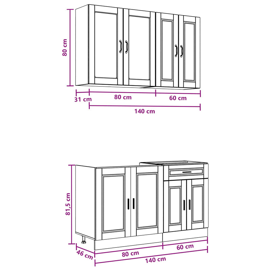 Keukenblok PORTO 4 pcs Grijs Sonoma Bewerkt hout