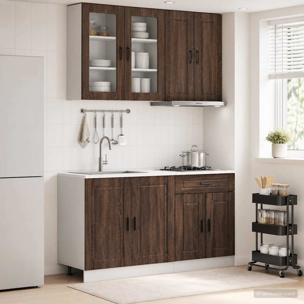 Keukenblok PORTO 4 pcs Bruin eiken Bewerkt hout