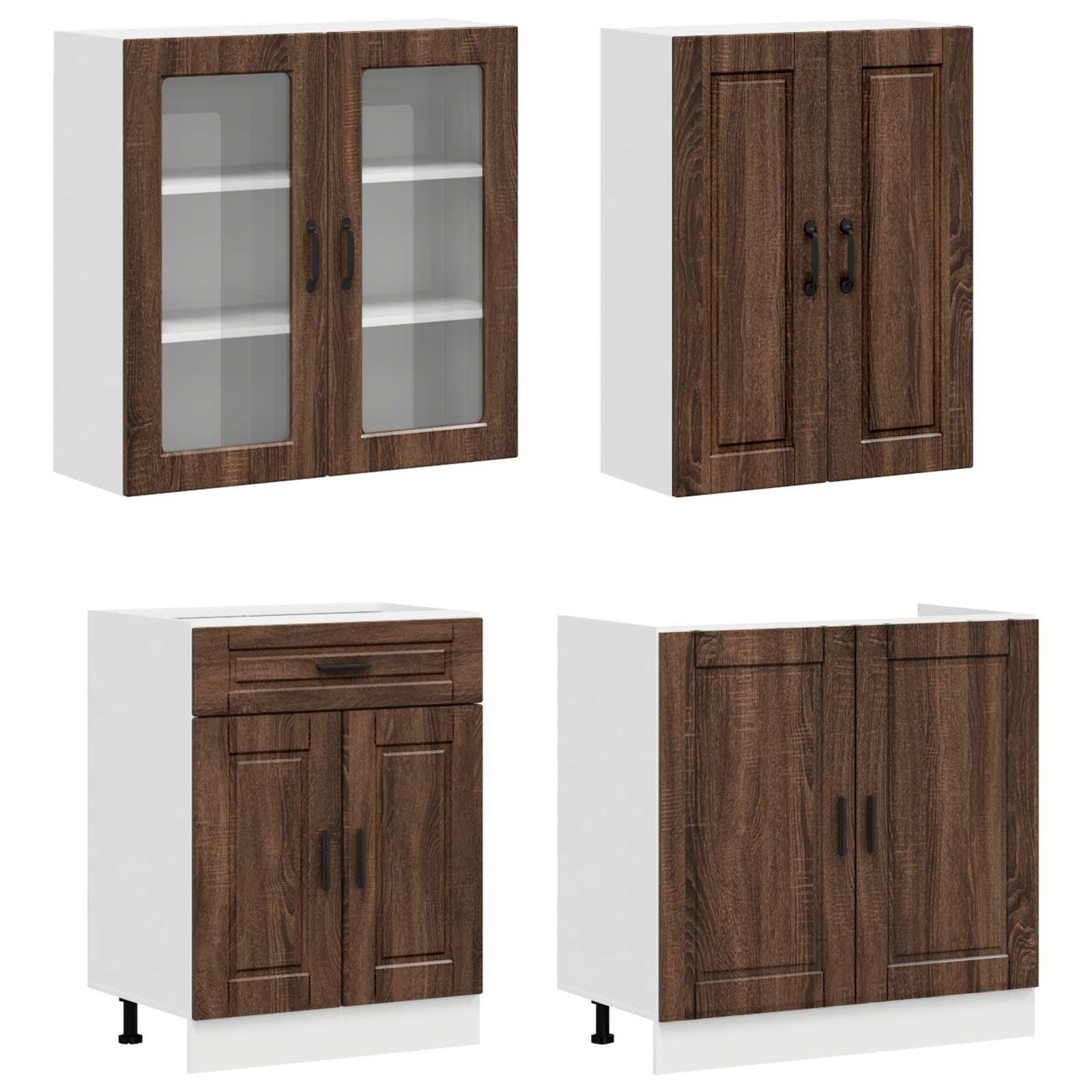 Keukenblok PORTO 4 pcs Bruin eiken Bewerkt hout
