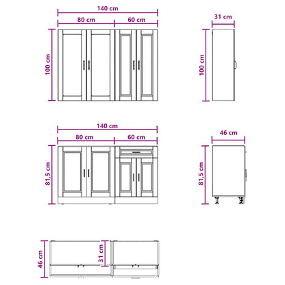 Keukenblok PORTO 4 pcs Wit Bewerkt hout