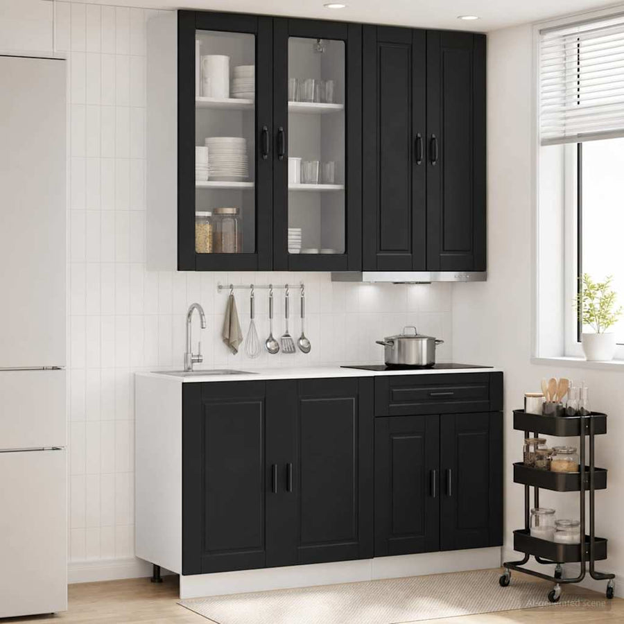 Keukenblok PORTO 4 pcs Zwart Bewerkt hout