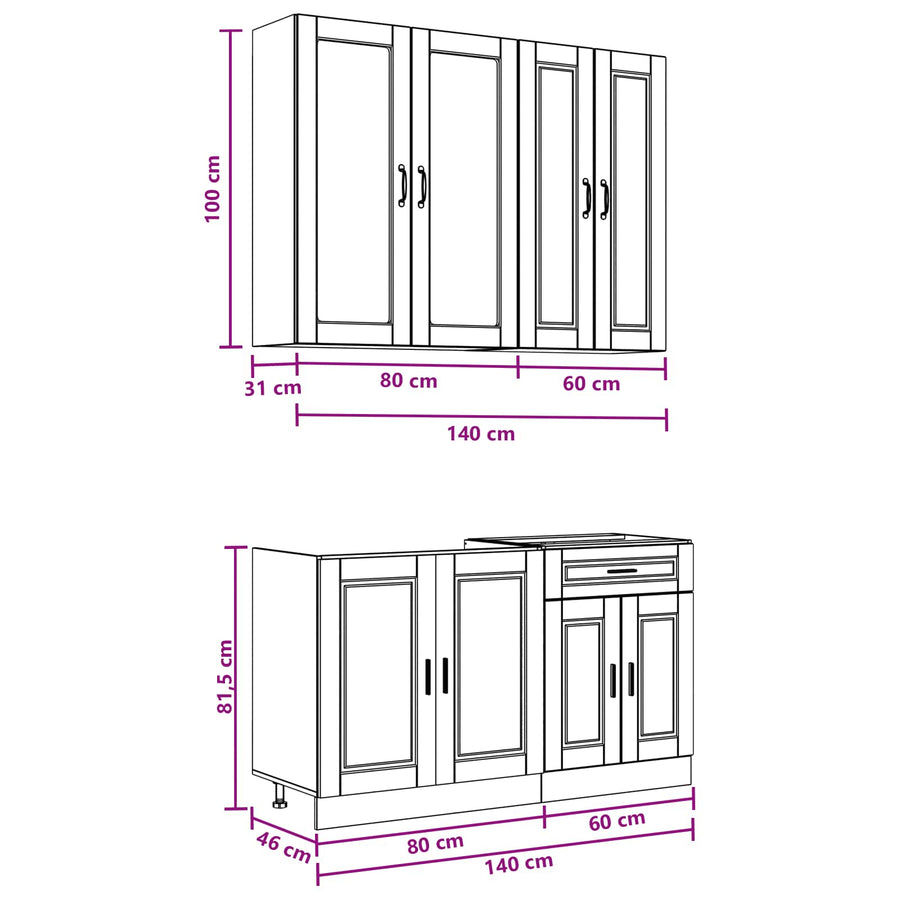Keukenblok PORTO 4 pcs Zwart Bewerkt hout