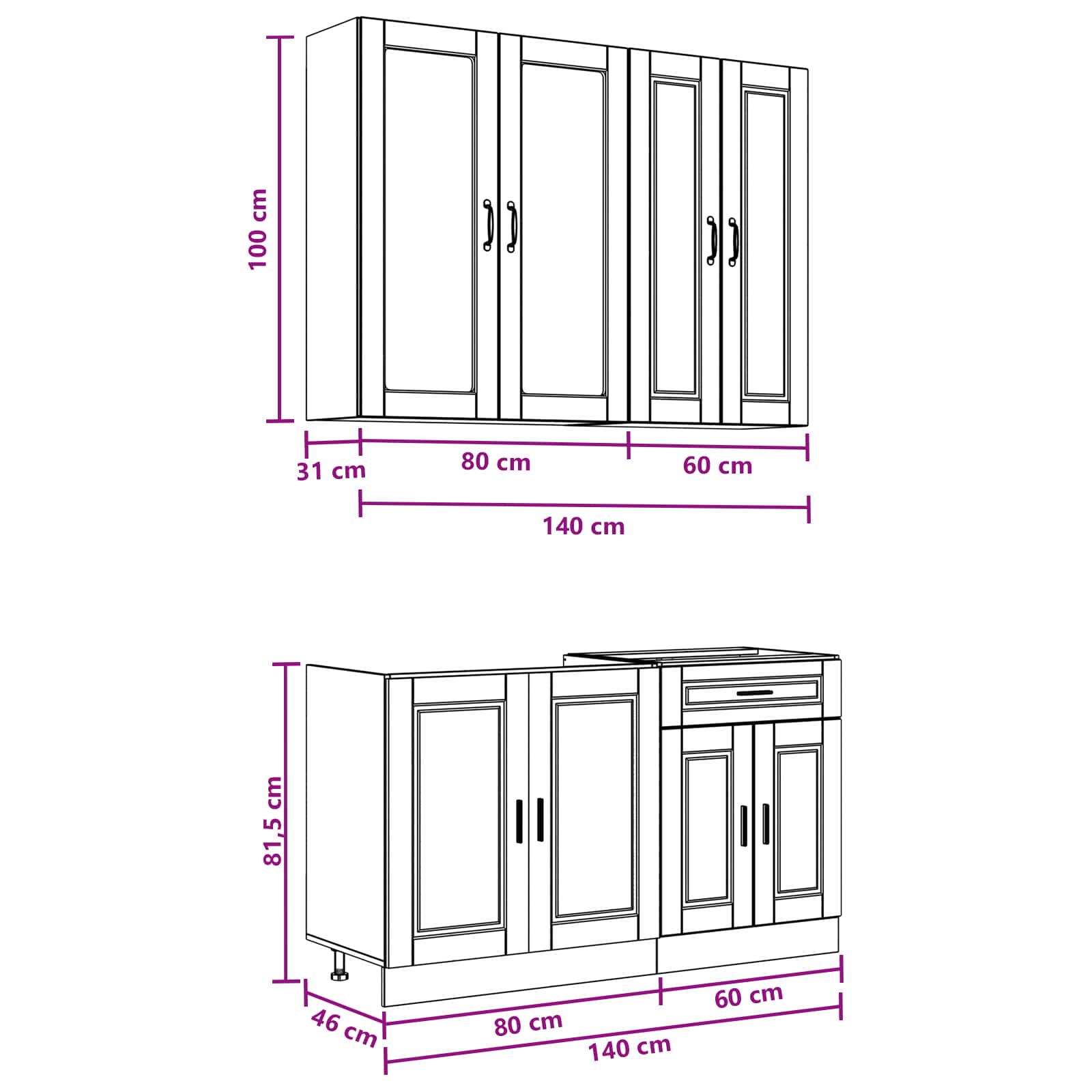 Keukenblok PORTO 4 pcs Sonoma Eiken Bewerkt hout