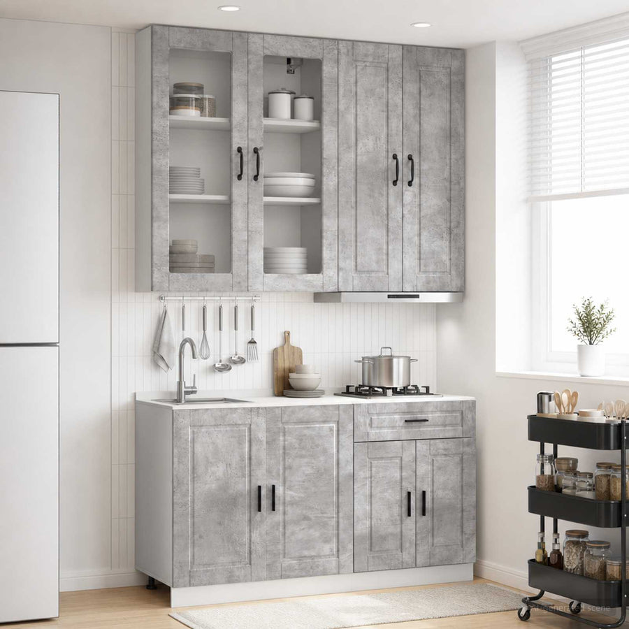 Keukenblok PORTO 4 pcs Betongrijs Bewerkt hout
