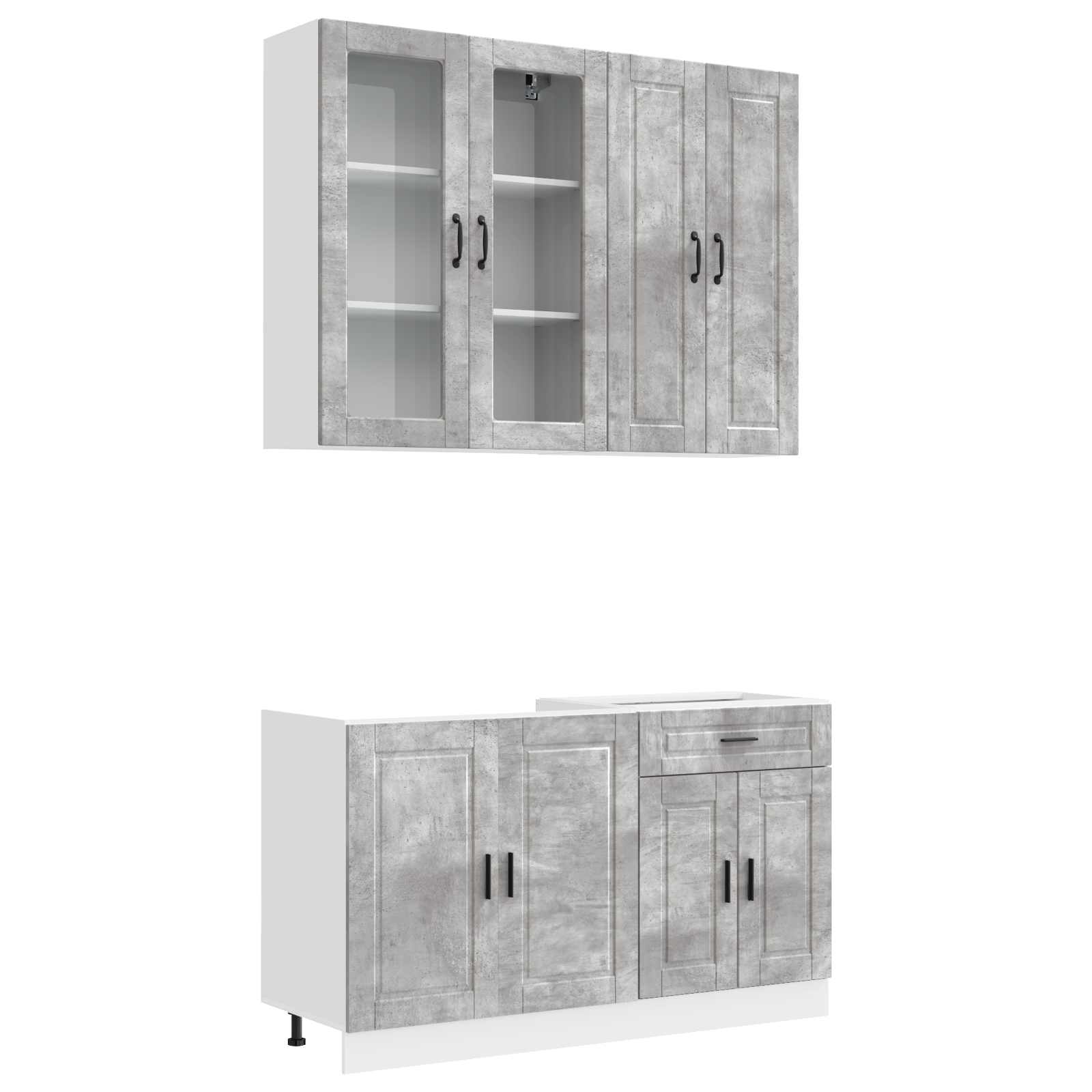 Keukenblok PORTO 4 pcs Betongrijs Bewerkt hout