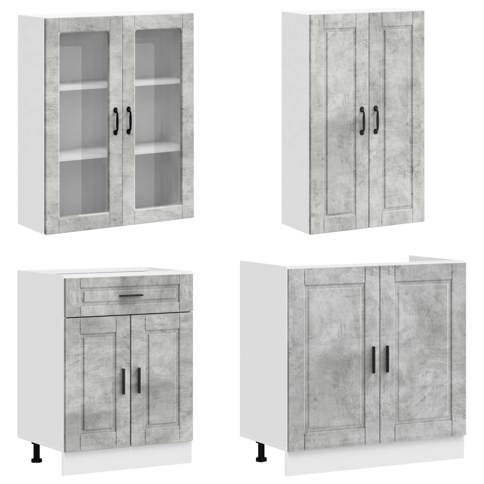 Keukenblok PORTO 4 pcs Betongrijs Bewerkt hout