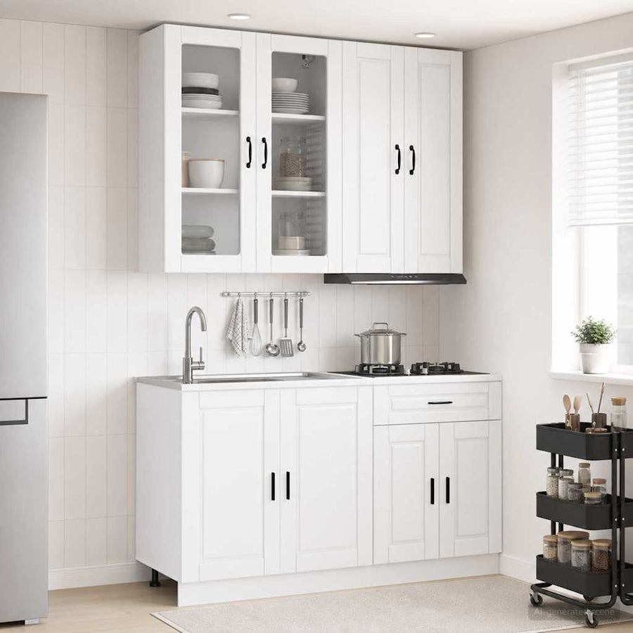Keukenblok PORTO 4 pcs Hoogglans Wit Bewerkt hout