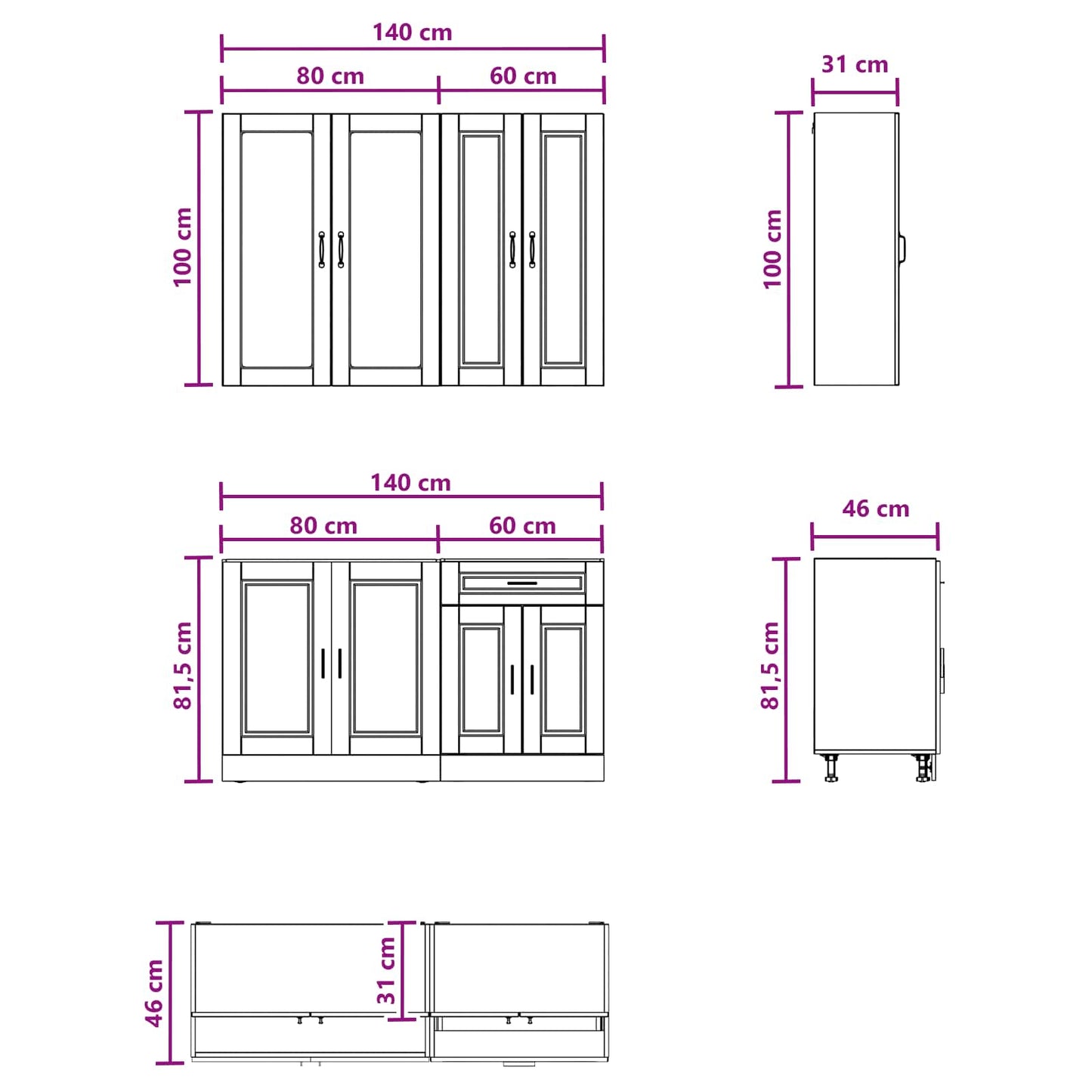 Keukenblok PORTO 4 pcs Grijs Sonoma Bewerkt hout