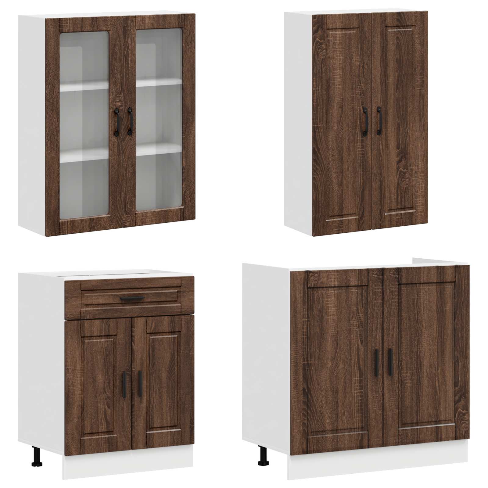 Keukenblok PORTO 4 pcs Bruin eiken Bewerkt hout